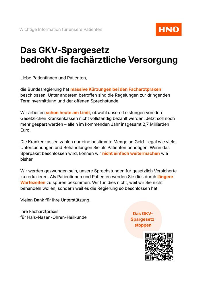 Patienteninfo: Das GKV-Spargesetz bedroht die fachärztliche Versorgung